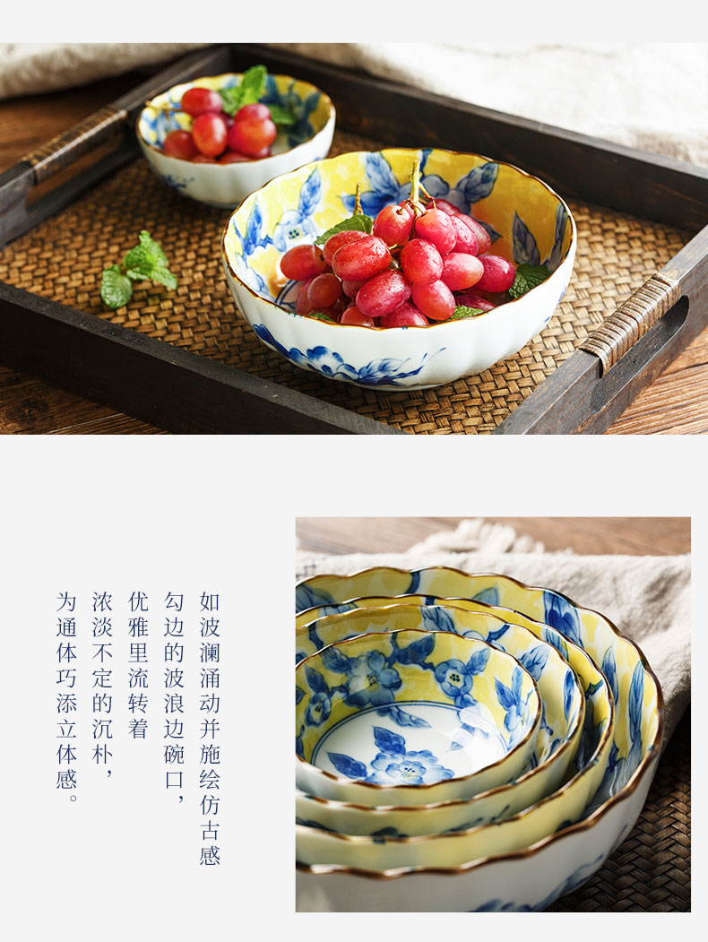 Huang Cai imported ceramic bowl under the glaze color big bowls of salad bowl of soup bowl rainbow such as bowl bowl dish dish dish Japanese household use