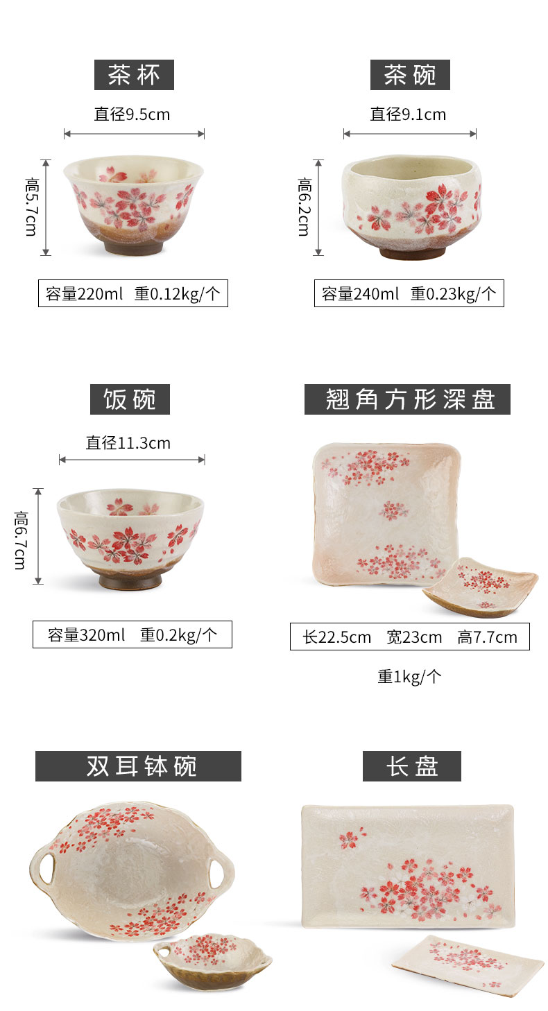 Japanese cherry blossom put checking ceramic plate dishes to eat to use Japanese household cup teapot glass decanters plates