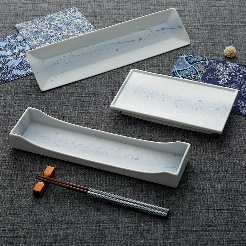 Kaiseki ceramic rectangle plate, material store sashimi Japanese fish sushi plate tray was long plate