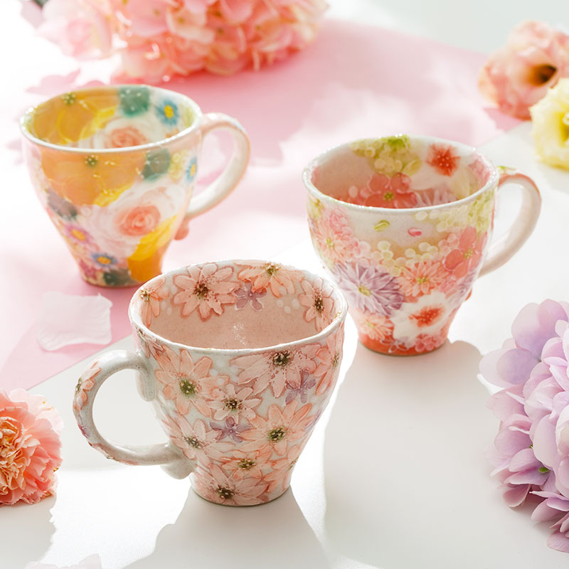 Japan seto burn flowers ceramic cup dance hall hand - made ceramic cups of coffee cup cup children home mark cup gift box