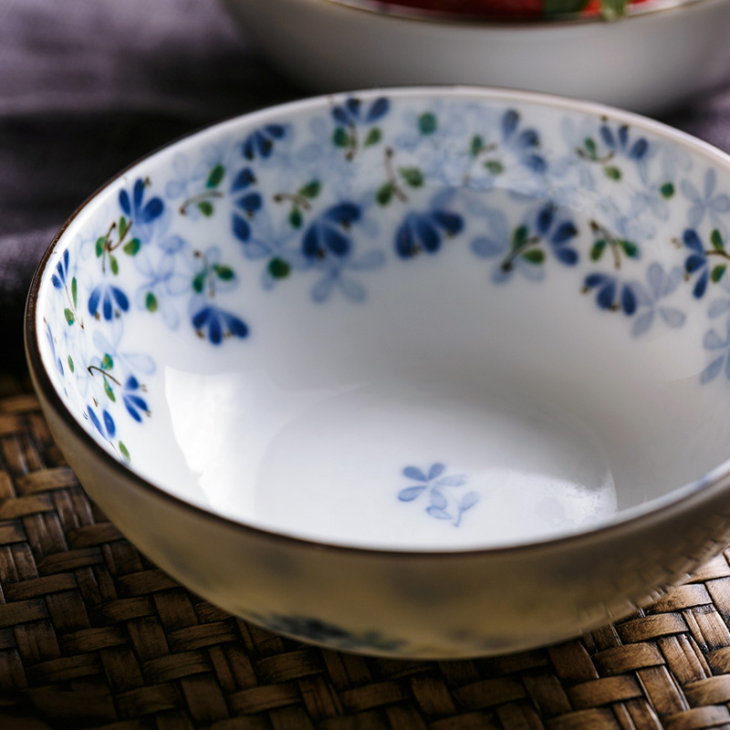 Small bluetooth Japan ceramic bowl household Small bowl noodles bowl of sauce bowl of fruit bowl of Japanese tableware shallow bowl of rice bowl