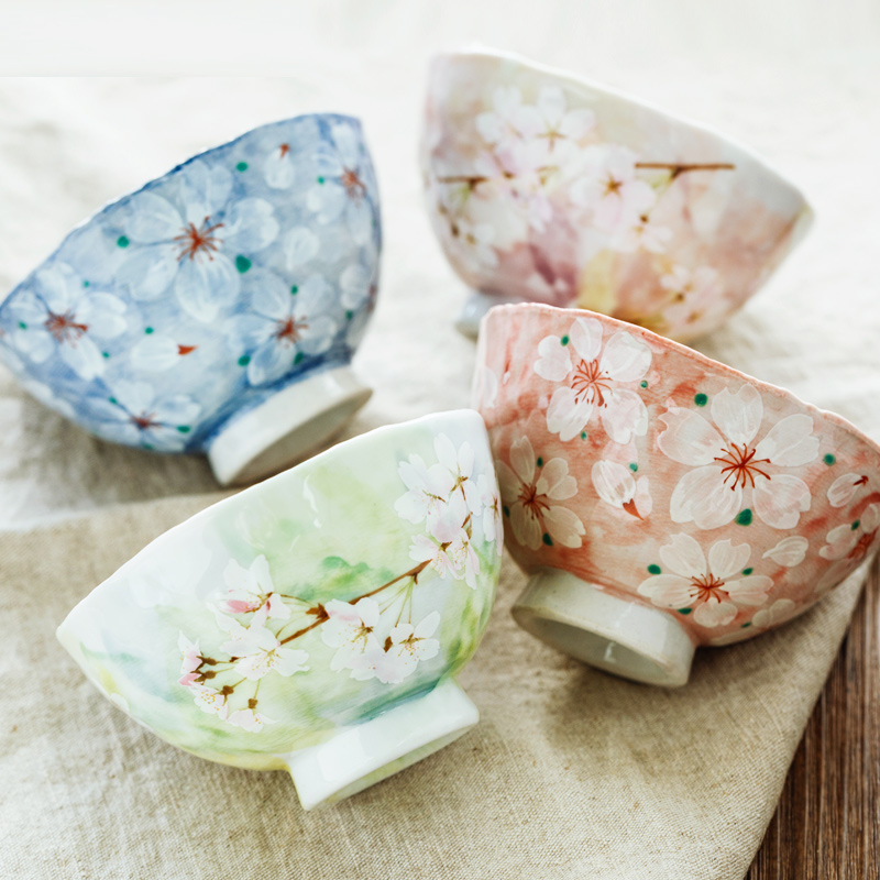 Japanese cherry blossom put checking ceramic bowl mark cup flower - household tableware imported from Japan small bowl bowl dessert bowl