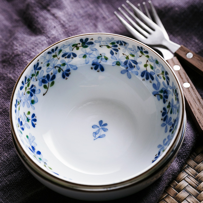 Small bluetooth Japan ceramic bowl household Small bowl noodles bowl of sauce bowl of fruit bowl of Japanese tableware shallow bowl of rice bowl