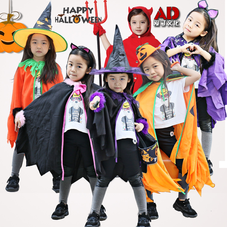 Halloween children's female cloak dance cloak dress COS plays demon bat black cat witch pumpkin suit