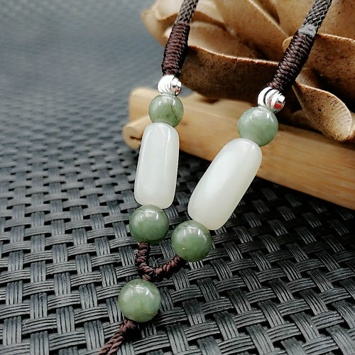 Hetian jade pendant lanyard jade pendant rope jade pendant rope jade pendant jade jade Buddha sling men and women necklace rope