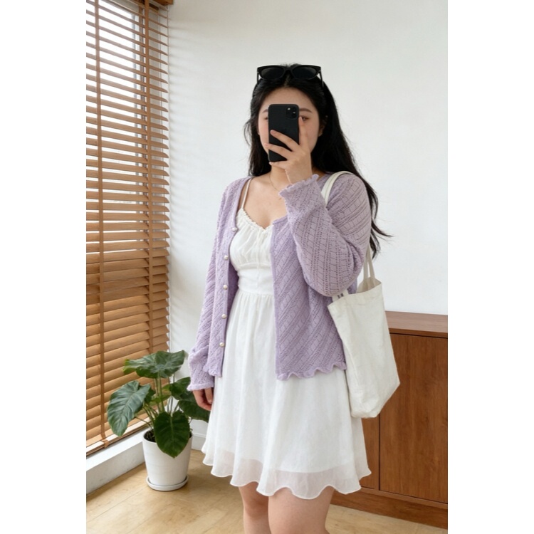 Sweet and Atmospheric Versatile Thin Top for Women, Spring Plus Size, Slightly Chubby Mm, Korean Style, Beautiful and Unique Knitted Cardigan