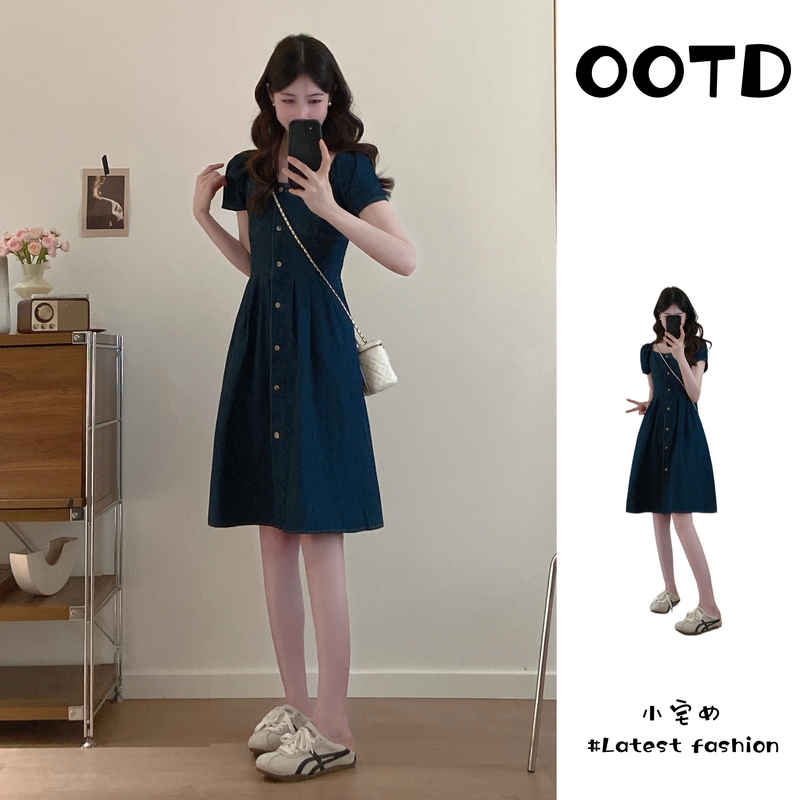 2026 Summer Hong Kong Style Square Neck Denim Dress Plus Size Casual Slimming Versatile Dress 2026 Summer Hong Kong Style Square Neck Denim Dress Plus Size Casual Slimming Versatile Dress