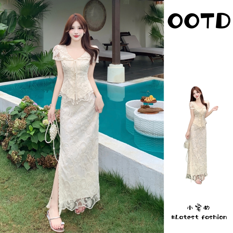 Gentle and Elegant Style, Hollow Embroidered Top for Women, Plus Size, Summer, Slightly Chubby, Elegant Style, Lace Skirt Two-Piece Set Gentle and Elegant Style, Hollow Embroidered Top for Women, Plus Size, Summer, Slightly Chubby, Elegant Style, Lace Skirt Two-Piece Set