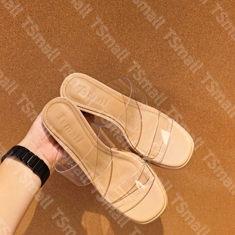 Tsmall/Transparent Crystal/7Cm Version Height-Increasing Stylish One-Strap Genuine Leather Transparent Sandals with a Soft Feel Tsmall/Transparent Crystal/7Cm Version Height-Increasing Stylish One-Strap Genuine Leather Transparent Sandals with a Soft Feel