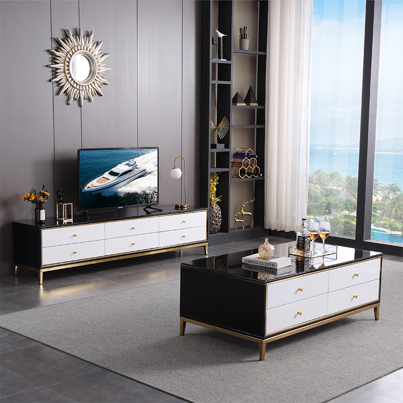 Light luxury coffee table TV cabinet combination Simple modern small apartment solid wood tempered glass TV cabinet Nordic floor cabinet