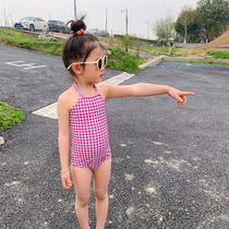 Childrens swimsuit Korean version of INS cute girl conjoined little Princess swimsuit baby baby girl Plaid swimsuit
