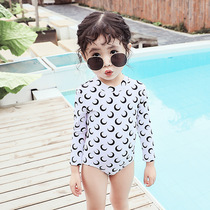 Childrens swimsuit sunscreen quick-drying conjoined long-sleeved girl cute swimsuit Korean little Princess backless hot spring swimsuit