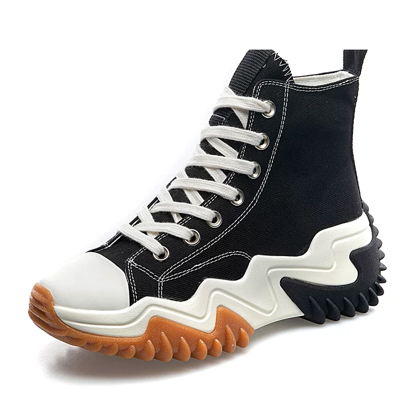 Octopus high-top canvas shoes for women 2023 new style 1970s height-increasing white shoes casual sawtooth thick-soled platform shoes