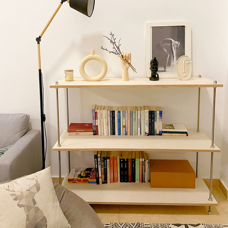 Japanese-style wrought iron rack floor-to-ceiling multi-layer bookshelf living room storage rack room locker bookcase solid wood