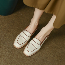 Miss Paris~Corso Venezia genuine leather artistic color matching college style thick heel loafers for women small leather shoes