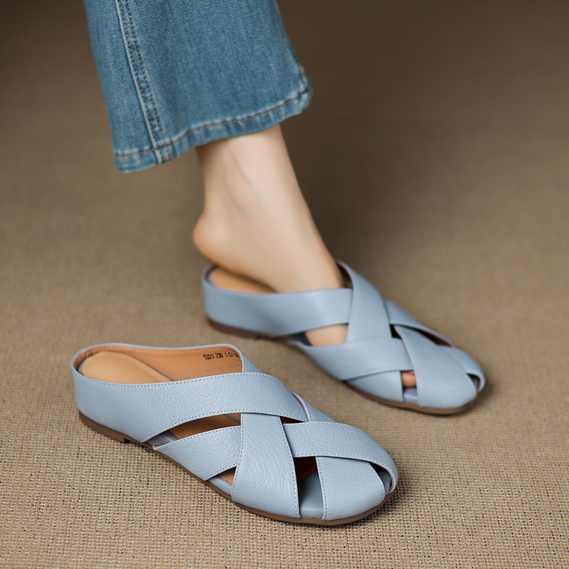 Italy Corso Venezia~ Genuine Leather Woven Toe-Cap Half Slippers with Hidden Height Increase, Mid-Heel Mules, and Sandals Italy Corso Venezia~ Genuine Leather Woven Toe-Cap Half Slippers with Hidden Height Increase, Mid-Heel Mules, and Sandals