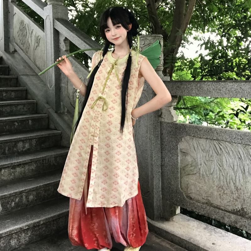 Unparalleled Collection [a Moment of Leisure] Round Neck Shirt and Lantern Pants Summer New Arrival Daily Chinese Style Hanfu Set