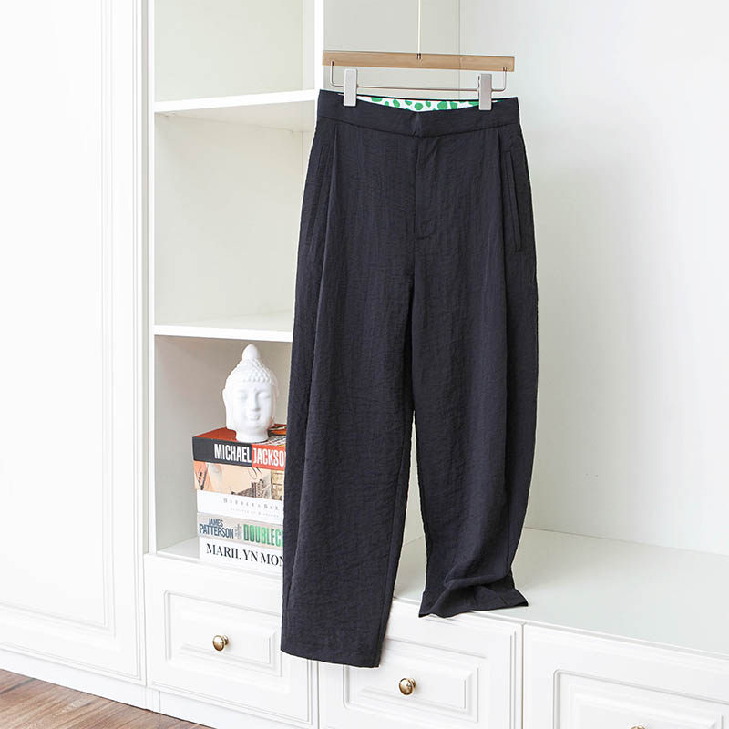 Fashion Loose Broadsheet 90% Tapered Cool Slim crepe True Silk High waist Hallen pants Old daddy pants 22 Summer