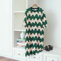 23 Moomey heavy pound genuine silk clear green fashion geometric wavy printed round collar H shaped straight drum dress 22