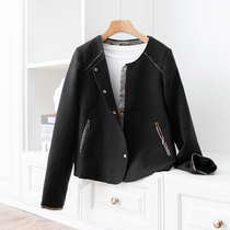 Spot small amount of flashing bronzing stitching stereo embossed fabric round neck single breasted short jacket spring x