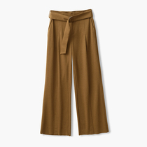 Imported three acetic acid drop stretch knitted fabric spring belt caramel high waist straight wide leg pants women