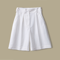 Frosted texture washed cotton hidden meat loose fan high waist five-legged wide-legged casual middle pants