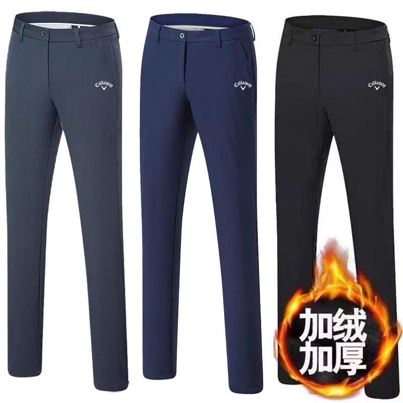 Autumn and Winter Golf Pants for Men, Fleece-Lined and Thickened, Cold-Proof and Warm, Slim-Fit Straight-Leg Mid-Waist Golf Pants