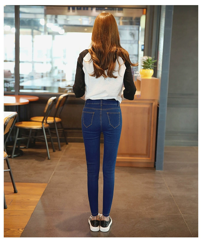 Quần jeans cạp cao nữ 9 quần 2018 xuân hè mới hoang dã chic bó sát size rộng lớn là quần lửng đế xuồng quần jean nữ thu đông