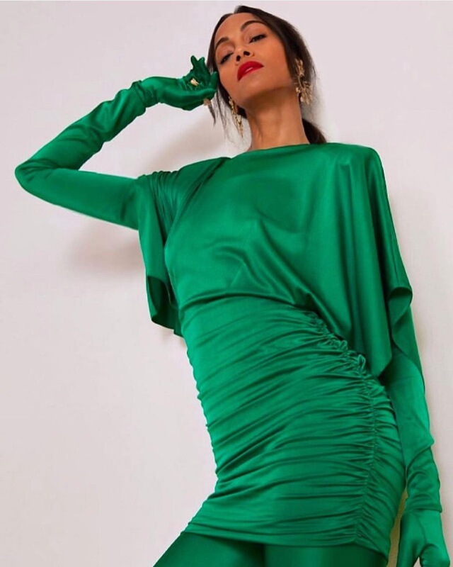 Deep V-Neck One-Shoulder Two-Way Wear Padded Shoulder Green Gloves Three-Piece Dress Set for Socialite Banquets and Parties Deep V-Neck One-Shoulder Two-Way Wear Padded Shoulder Green Gloves Three-Piece Dress Set for Socialite Banquets and Parties