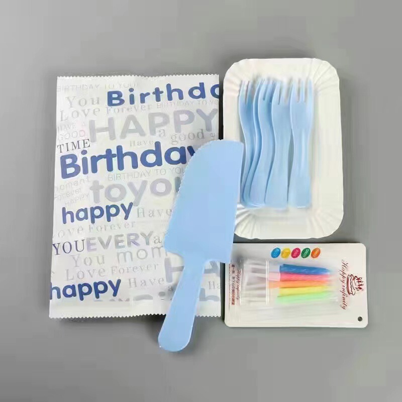 Baking Disposable Birthday Cake Tableware Plastic Knife Fork Plate Birthday Candle Party Dessert Cake Spoon Fork