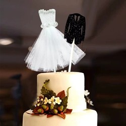婚纱礼服婚礼主题派对甜品装饰插牌新单身派对礼服跨境蛋糕插件