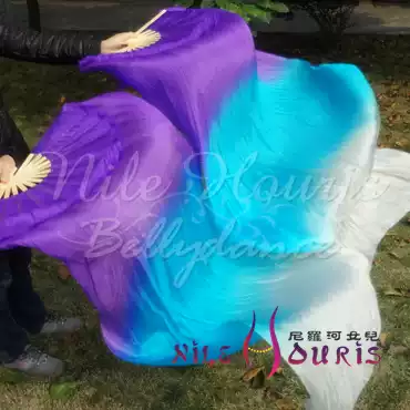 Neilos opening price belly dance silk fan long silk dance fan Purple Lake Blue White 1 5m * 0 9m