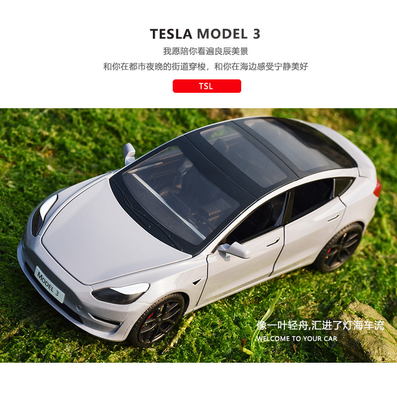 Large 1:24 Tesla Model 3 Car Replica Alloy Model Children's Model Y Toy Car Collectors