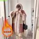 Autumn and winter new loose large fur collar plaid plus velvet thick cape shawl women's woolen coat rabbit fur hooded coat