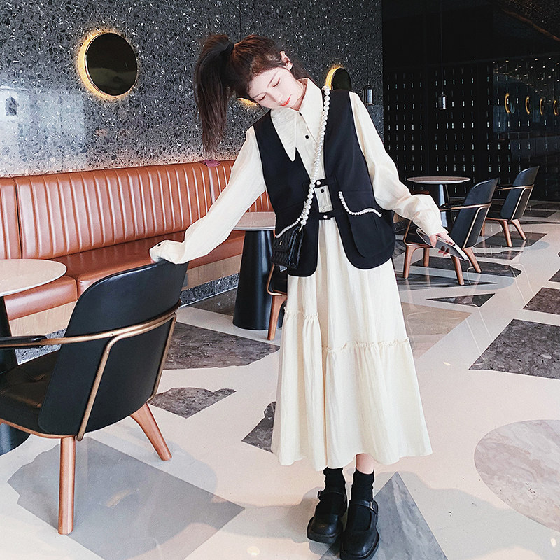 White Dress Dress Fashion Suit Women Autumn Clothing 2023 New Superior Sense Shirt Horse Chia Long Sleeve Skirt two sets-Taobao