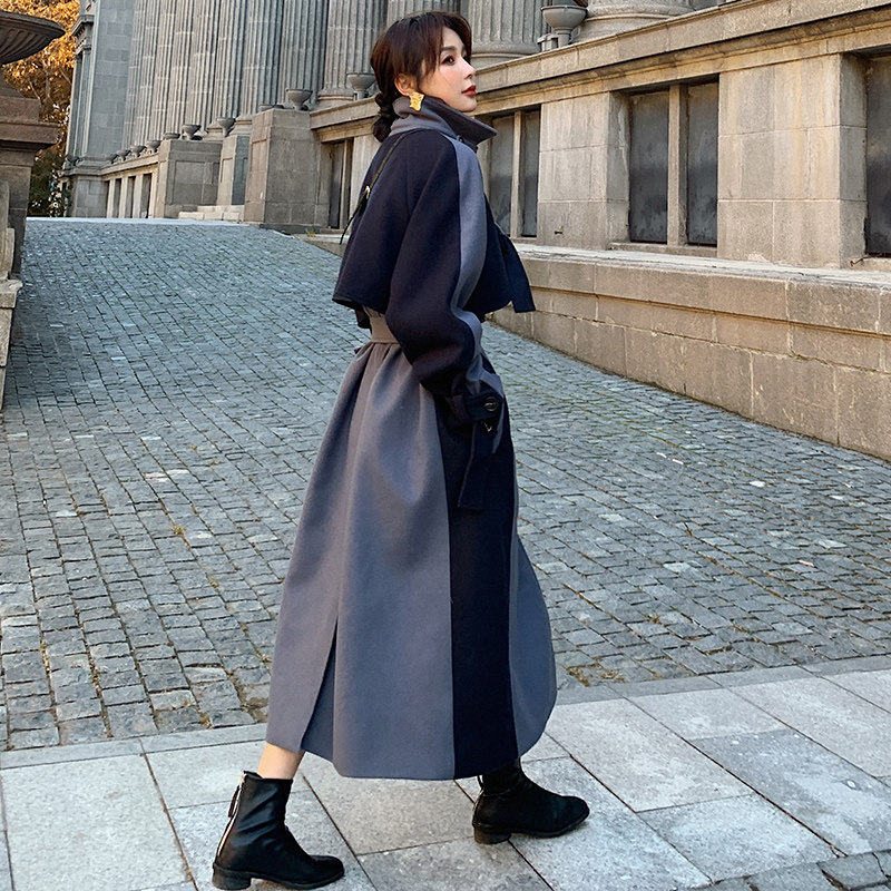 Blue British style woolen coat women's winter 2020 new mid-length version Hepburn style temperament thickened woolen coat