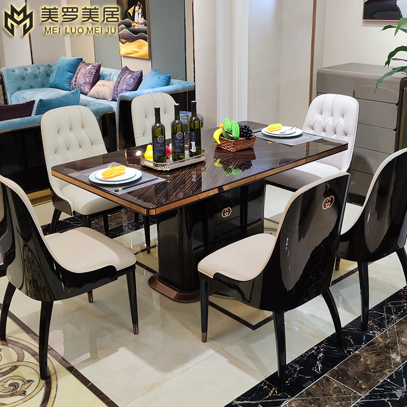 Bentley Italian-Style Light Luxury Solid Wood Dining Table and Chair Set for Villa Dining Room, Suitable for Various Sizes of Rectangular Dining Rooms, Modern Furniture