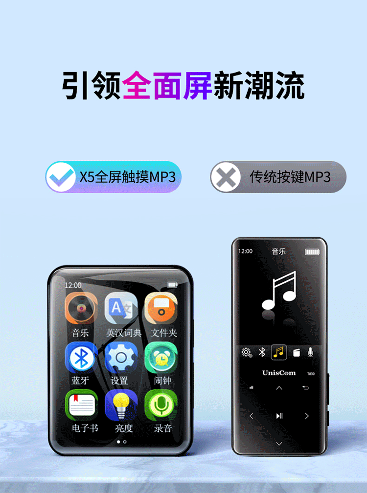 Toàn màn hình mp3 phát hành bên ngoài Bingjie X5 màn hình cảm ứng mp4 nhỏ thông minh Phiên bản sinh viên tiếng Anh thông minh của tiểu thuyết - Máy nghe nhạc mp3 máy mp3 nghe nhạc