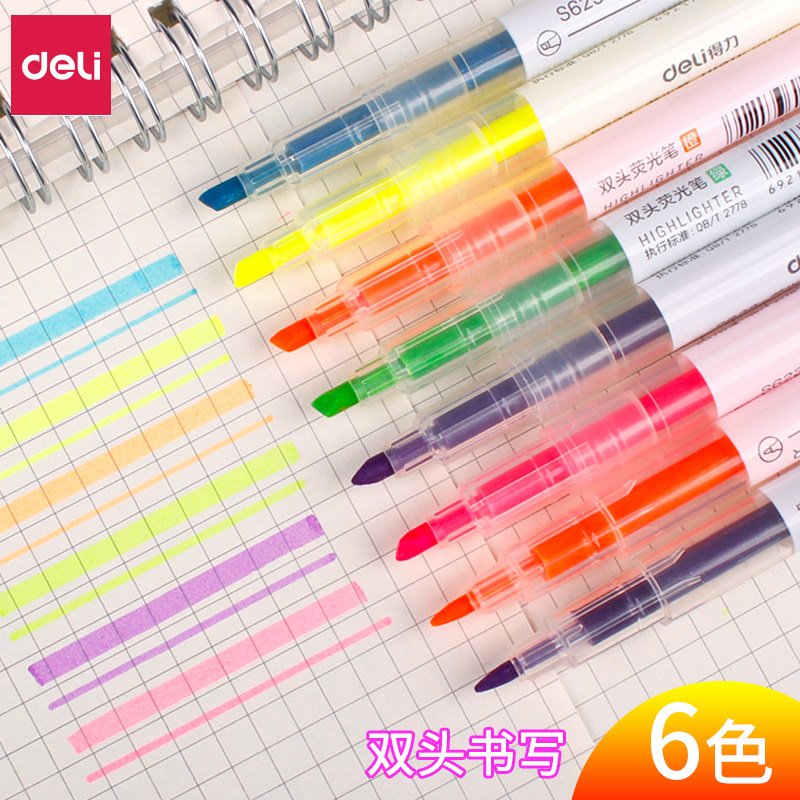 Able Double Head Fluorescent Pen 6 Color Fluorescent Marker Pen Light Color Ensemble Students Use Tasteless Candy Color Note Pen Color Pen