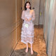 Celebrity temperament mesh embroidery dress 2023 early spring French elegant high-end stand-up collar slimming dress cake skirt