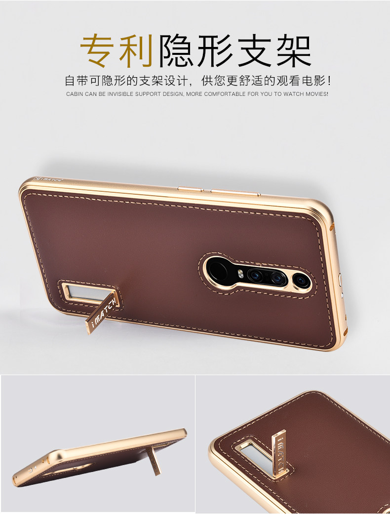 iMatch Luxury Aluminum Metal Bumper Premium Genuine Leather Back Cover Case for Porsche Design Huawei Mate RS
