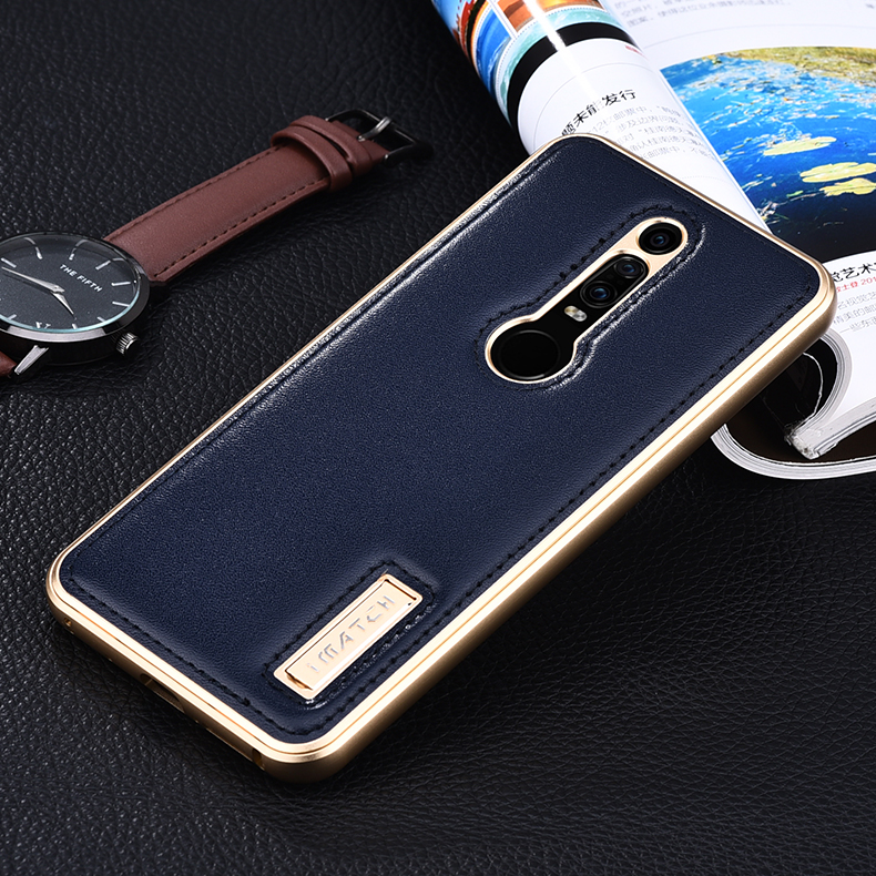 iMatch Luxury Aluminum Metal Bumper Premium Genuine Leather Back Cover Case for Porsche Design Huawei Mate RS