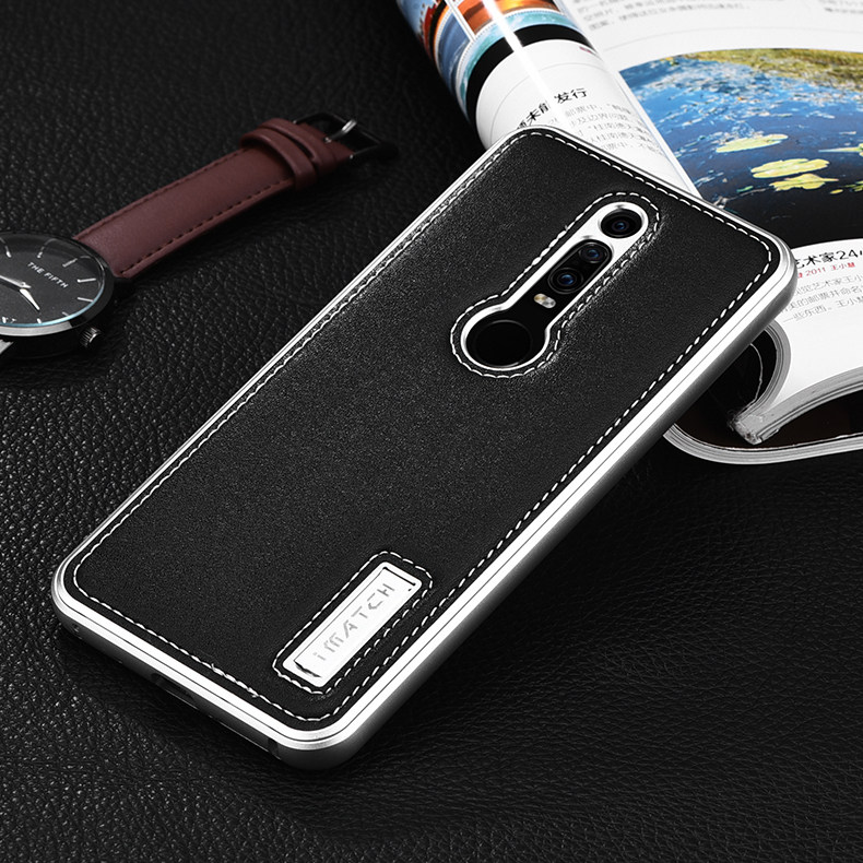 iMatch Luxury Aluminum Metal Bumper Premium Genuine Leather Back Cover Case for Porsche Design Huawei Mate RS