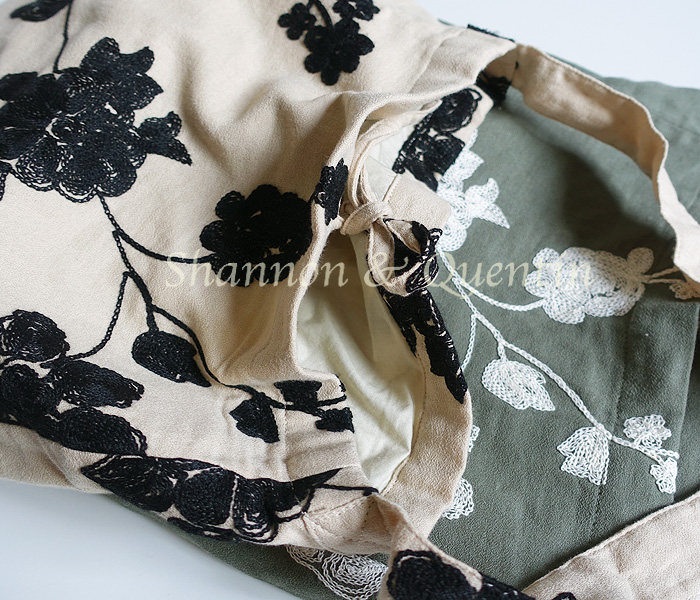 New product S-Q Japan single mori embroidery flower handle literary cotton diagonal span single shoulder women's bag cloth bag elegant casual ins
