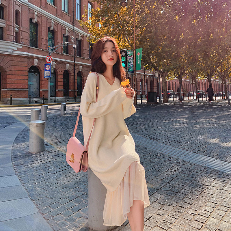 2022 autumn and winter large size fashion eg dress female French style first love temperament Elegant Wind Trendy Scoochins DRESS FOREIGN DRESS