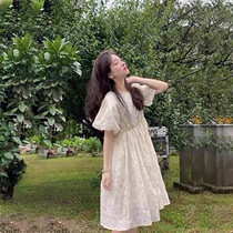 White Lace Super Fairy palace Breeze Foam sleeves Dress Skirt Summer First Love Balloon Flower Light Lavish Pure Color A dresses