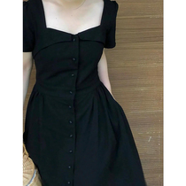 Fan-style light cooked Herben black square collar dress Summer Dont make unique goddess Fan closets waist display slim A-word dress
