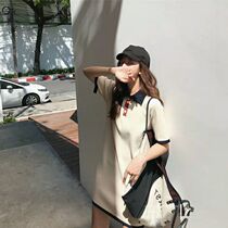 Summer Crash Color Retro Small Substraight Silo Polo Collar Knit Dresses Light And Undercooked Goddess Fan Superior Sense Dress Dress