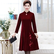 Nhung vàng váy mùa thu 2018 mới nữ phần dài 35-45 váy dài hàng ngày mẹ trung niên cheongsam