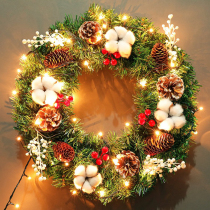 45cm rattan ring simulation holiday Christmas wreath door hanging wreath pendant Christmas decorations flocking snow Green